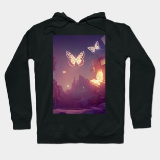 Cute Big Butterflies Lights Mountain Landscape Hoodie